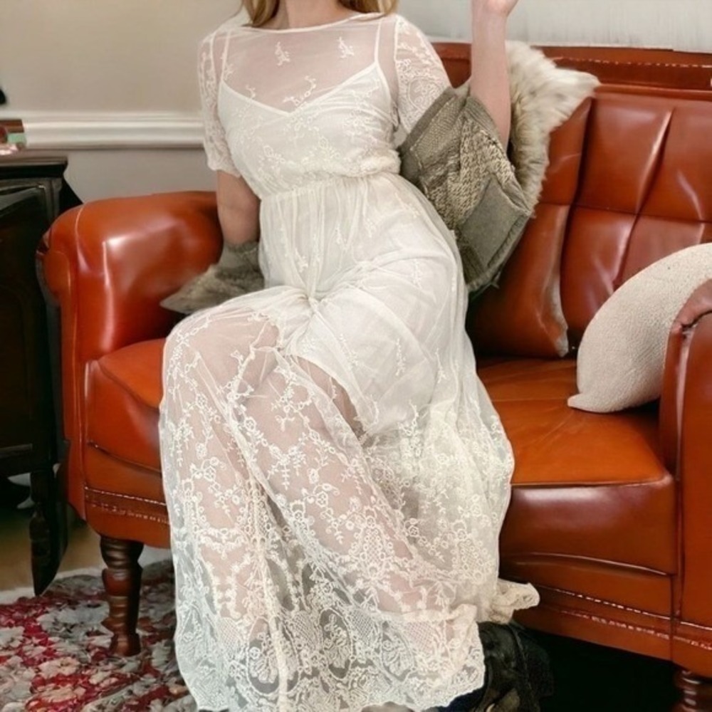 Denim & Supply Ralph Lauren Vanessa‎ Lace Overlay Ivory Cream Maxi Dress Size SP